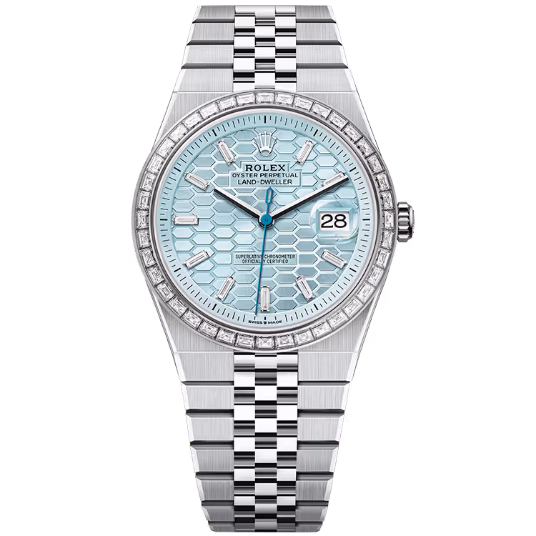 Rolex Land-Dweller Ice Blue Honeycomb Diamond Dial