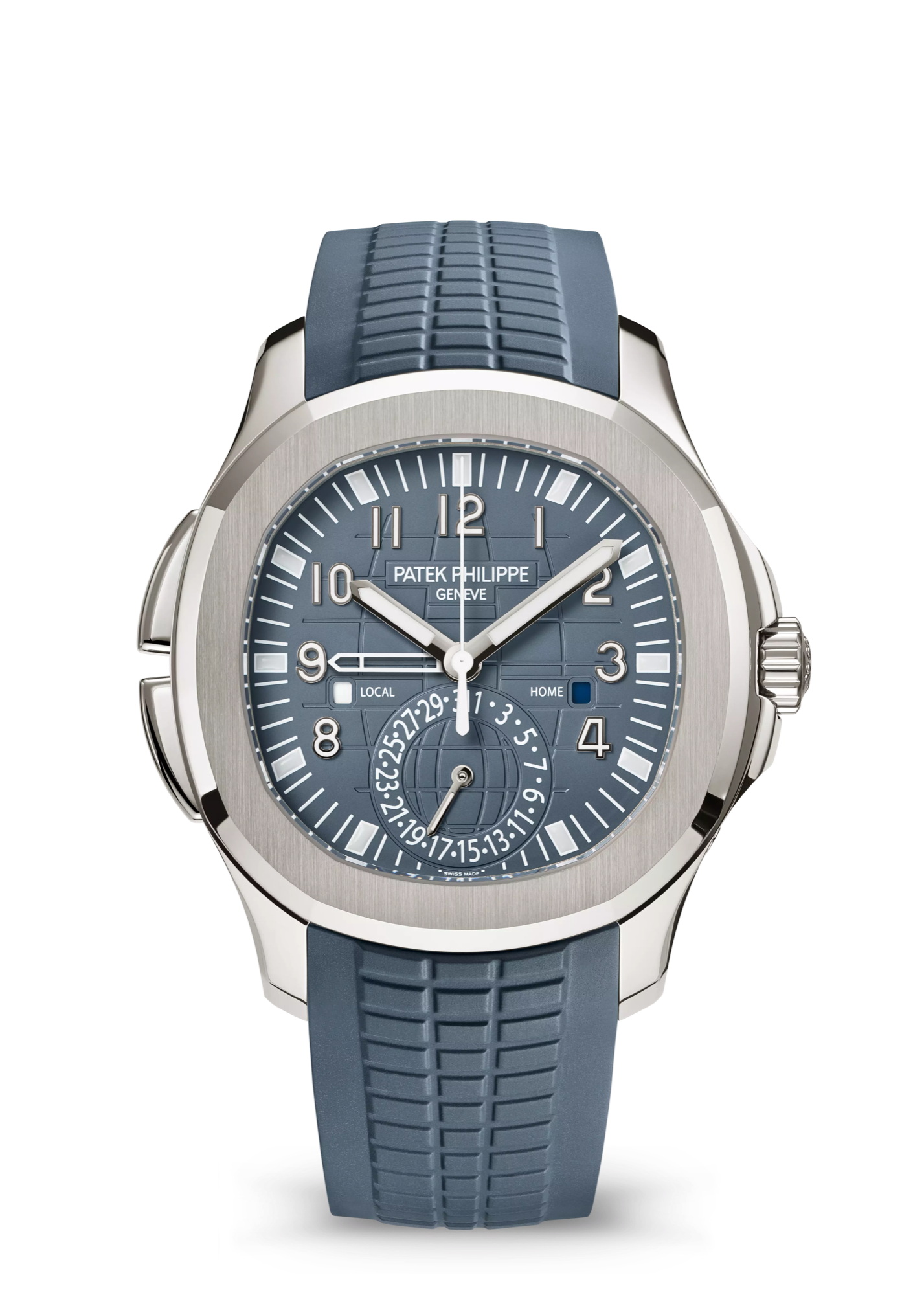 Patek Philippe Aquanaut Travel Time ref. 5164G-001 in white gold with blue-grey dial on blue-grey composite strap